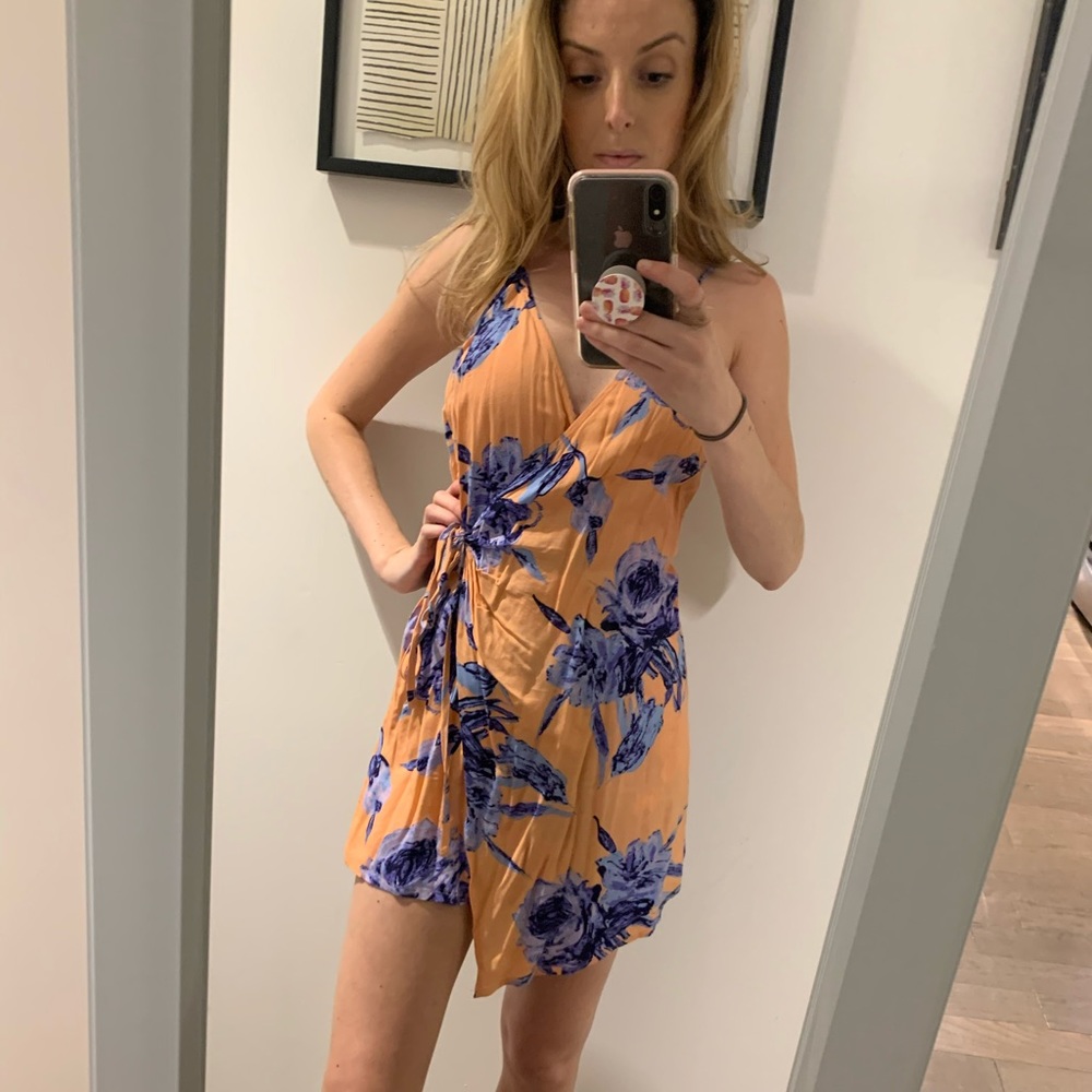 Here Comes the Sun peach and blue romper/dress